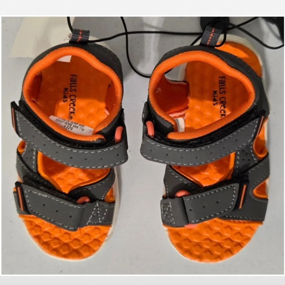 New Falls Creek Shoes Kids Size 5 Toddler Orange Grey Active Sport Sandals NWT